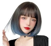Wig Female Short Hair Bobo Hair Cover Black Gradient Haze Blue Bob Full Head Cover
