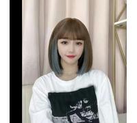 Wig Female Wig Short Hair Cold Brown Haze Blue Bobo Hair Hanging Ear Dye Hair Set