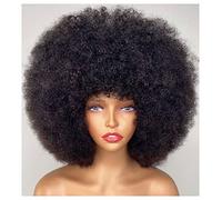 Wig Fluffy Afro Curly Human Hair Wig with Thick Bangs Short Wigs for Black Women 180% Density Full Machine Hair Soft and Natural Wig,A1-6inches