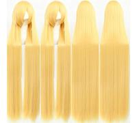 Wig for 150CM Long Straight Hair Thickening 705g Universal Costume Style Black and White Silver Red Yellow Style Color: ZF150-13 (Yellow 700g)