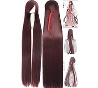Wig for 150CM Long Straight Hair Thickening 706g Universal Costume Style Black and White Silver Red Yellow Style Color: ZF150-14 (Brown Red 700g)