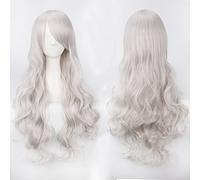 Wig for Anime Wigs Cosplay Christmas Cos Wig Color Anime Wig Button Net High Temperature Wire Universal 80Cm Long Curly Hair Color: K027-5 (80Cm Silver White)