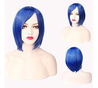 Wig for Anime Wigs Cosplay Christmas Cosplay Wig Short Hair Thickened Face Closed Face Short Hair Color Bobo Headgear Color: 3021-06/Mixed Blue