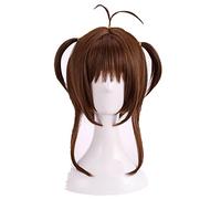 Wig For Card Captors Sakura Sakura Kinomoto Cosplay Wigs Heat Resistant Synthetic Hair Wig + Wig Cap + Red Balls Hairbands OnlyWig