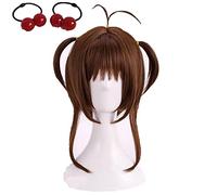 Wig For Card Captors Sakura Sakura Kinomoto Cosplay Wigs Heat Resistant Synthetic Hair Wig + Wig Cap + Red Balls Hairbands Wigandhairbands