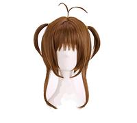 Wig For Card Captors Wigs Sakura Kinomoto Wig Light Brown Heat Resistant Synthetic Hair Cosplay Wig + Wig Cap + Red Balls Hairbands OnlyWig