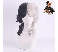Wig for Carnival Nightlife CluI Party Dress Up Wig Black and White Witch Kuila's Mid-Point Bangs Hair Yin and Yang Head Short Curly Hair Cos Wig