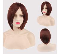 Wig for Carnival Nightlife CluI Party Dress Up Wig Cosplay Wig Short Hair Thickened Face Closing Face Short Hair Color Bobo Headgear Color: 3021-16/Dark Brown Red