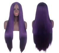 Wig for Carnival Nightlife CluI Party Dress Up Wig Cosplay Wig Universal Split Scalp Black Long Straight Hair 80Cm Anime Wig Color:Purple Center Split