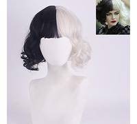 Wig for Carnival Nightlife CluI Party Dress Up Wig Cruella De Vil-Cuila-Half Black Half-A Hundred Small Short Curls-Cos Wig