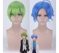 Wig for Carnival Nightlife CluI Party Dress Up Wig Little Blue And Little Green Cos Wigs, Face And Hair Style, Reverse Curled Short Hair Color: Little Blue Pl-400
