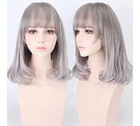 Wig for Carnival Nightlife CluI Party Dress Up Wig Soft Sister Daily Air Bangs Lolita Grandma Gray Gradient Cos Wig Pear Flower Head Color:Pl-446