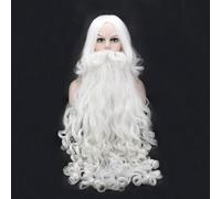 Wig for Christmas Cosplay Wig Beard Santa Claus White Curly Long Synthetic Hair Heat Resistance + Wig Cap Wig and Bear