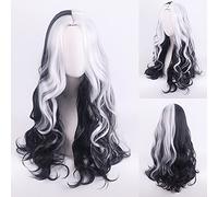 Wig for cos wig 101 loyal dog Cruella de Vil Kuila black and white witch color matching short curly hair Color:YN037{70CM}