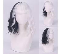Wig for cos wig 101 loyal dog Cruella de Vil Kuila black and white witch color matching small short curly hair Color:YN201