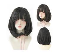 Wig for Daily Wig Black Natural Short Wigs Straight Wigs with Bangs Brown Pink Synthetic Hair for Women Daily Cosplay Heat Resistant Wig Wigs for Party Cosplay Use(15.7inch 40cm-01)