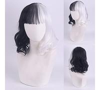 Wig for Fashion Trend for Daily Use Cos Wig 101 Loyal Dog Cruella De Vil Kuila Black and White Witch Colour Matching Short Curly Hair Colour: Yn200{40 cm}