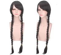 Wig for Fashion Trend for Daily Use Girls Twist Braid Black Long Hair Wig Close Face Double Braid Performance Stage Qi Oblique Bangs Full Wig Set