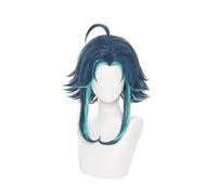 Wig For Game Genshin Impact Xiao Cosplay Wig Mixed Dark Green Blue Short Heat Resistant Synthetic Hair Halloween Role Play Wigs +Wig Cap OneSize A
