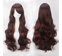 Wig for Halloween Fashion Christmas Party Dress Up Wig Cos Wig Color Anime Wig Button Net High Temperature Wire Universal 80Cm Long Curly Hair Color:K027-14 (80Cm Dark Brown)