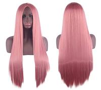 Wig for Halloween Fashion Christmas Party Dress Up Wig Cosplay Wig Universal Split Scalp Black Long Straight Hair 80Cm Anime Wig Color: Smoke Pink