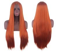Wig for Halloween Fashion Christmas Party Dress Up Wig Cosplay Wig Universal Split Scalp Black Long Straight Hair 80Cm Anime Wig Color: Orange Center Split