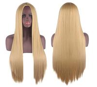 Wig for Halloween Fashion Christmas Party Dress Up Wig Cosplay Wig Universal Split Scalp Black Long Straight Hair 80Cm Anime Wig Color:Gold