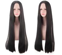 Wig for Halloween Fashion Christmas Party Dress Up Wig One Person Anime Under Feng Baobao Costume Photography Black Medium Length Straight Hair 80Cm