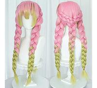 Wig for Kanroji Mitsuri Cosplay for Demon Slayer Green and Pink Anime Cosplay Wigs with Cap