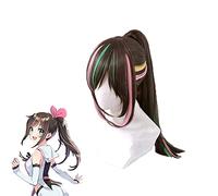 Wig for Kizuna Ai Cosplay Wigs Youtuber 1st Live Hello World 65cm Long Ponytail Synthetic Hair Wigs Perucas + Free Hair Net