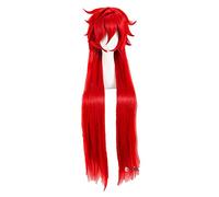 Wig For Kuroshitsuji Black Butler Grell Sutcliff Cosplay Wigs Red Long Straight Heat Resistant Synthetic Hair Wig + Wig Cap Wigonly