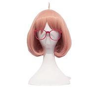 Wig For Kyokai no Kanata Kuriyama Mirai Cosplay Wigs Short Orange Pink Heat Resistant Synthetic Hair Wig + Red Glasses WigandGlasses