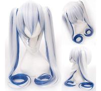 Wig for Matching Clothes Dressing Up Masquerade Miku Senbon Sakura Hatsune Snow Hatsune Sakura Hatsune Albino Hatsune Yumori Sanae Cosplay Wig Colour: Cy120-13 (White-Blue Gradient)