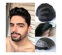 Wig for men Human Hair Replacement Men Hairpiece System Toupee Handmade Swiss Lace With Base Men Wig Male Hair Replacement Systems,Medium Brown-6x8