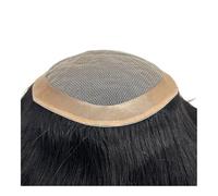 Wig for men Men's full hand woven 60 mesh wig piece NPU single layer lace mesh breathable full real hair Male Hair Replacement Systems,One Color-16 * 21