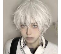 Wig For Men With Pure White Short Hair 30Cm Boys Daily Cos Full Headgear