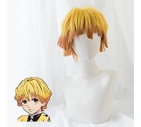 Wig For Nezuko Tanjirou Kamado Wigs Kimetsu no Yaiba Cosplay Wigs Zenitsu Agatsuma Golden Short Hair Wig + Wig Cap AgatsumaZenitsu