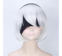 Wig for NieR:Automata YoRHa No. 2 Type B Cosplay Wig for Women Girls Game Wig Synthetic Hair White Costume + Headband + Eye mask Only wig
