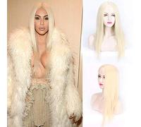 Wig for Perfect for Everyday Parties Beige Light Gold Centre Point Straight Hair Wig Female Kardashian Same Style Linen Platinum Natural