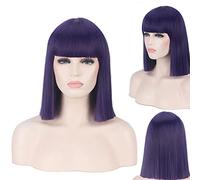 Wig for Perfect for everyday parties Bobo Head Blue Green Gray Rice White Black Red Pink Qi Bangs Anime Cos Nightclub Female Shoulder-Length Wave Straight Short Wig Color:714-3 Purple