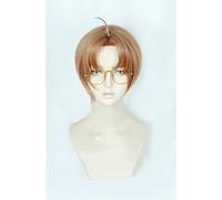 Wig for Sarazanmai Enta Jinnai Cosplay Wig Light Brown Short Synthetic Hair Cosplay Wig and Glasses + Wig Cap FGO Wig and Glasses