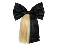 Wig For Sia Alive This Is Acting Half Black And Half Light Blonde Covers Eyes And Nose Heat Resistant Hair Cosplay Wig + Wig Cap + Bow WigandBowknot