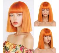 Wig for Women 12 Inch Straight Flat Bangs Short Wigs Shoulder Length Heat Resistant Synthetic Hair Wigs Hairpieces for Ladies Cosplay Party Fancy Dress Daily(Color:Color 5)