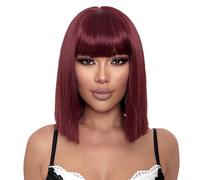 Wig for Women 12 Inch Straight Flat Bangs Short Wigs Shoulder Length Heat Resistant Synthetic Hair Wigs Hairpieces for Ladies Cosplay Party Fancy Dress Daily(Color:Color 2)