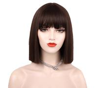 Wig for Women 12 Inch Straight Flat Bangs Short Wigs Shoulder Length Heat Resistant Synthetic Hair Wigs Hairpieces for Ladies Cosplay Party Fancy Dress Daily(Color:Color 11)
