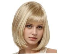 Wig for Women 14'' High Temperature Wire Short Blonde Wig with Bangs Adjustable Breathable Blond with Realistic Scalp for Halloween, Parties, Weddings and More