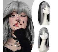 Wig for Women 150% Density Straight Flat Bangs Short Shoulder Length Heat Resistant Synthetic Hair Wigs Hair Pieces for Cosplay Fancy Dress Daily Use 14 Inch(Color:Color 1)