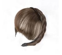 Wig for Women Bang Hair Bands Front Hair Bangs Fringe Hair Extensions Synthetic Fake Bangs Hair Neat Fringe Bangs with Double Row Braids Headband for Women Girls(Light Brown)