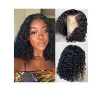 Wig for Women Deep Wave Bob Wig 13x4 Lace Frontal Human Hair Natural Hairline Remy for Daily Party Use(10inches)