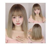 Wig for Women Light Brown Synthetic Wigs Straight Short Bob Cut with Bangs Wig for White Women Korean Daily Party Cosplay Heat Resistant Hair Natural Hair Wig(LC6218-1)